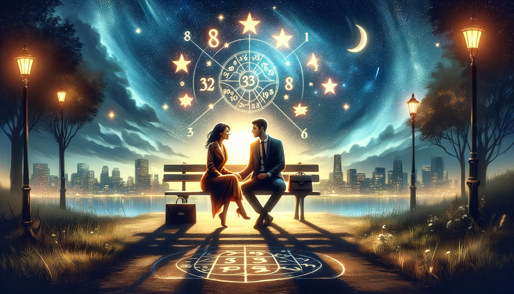 A romantic couple under a starry night sky, representing the influence of spiritual numbers on relationships