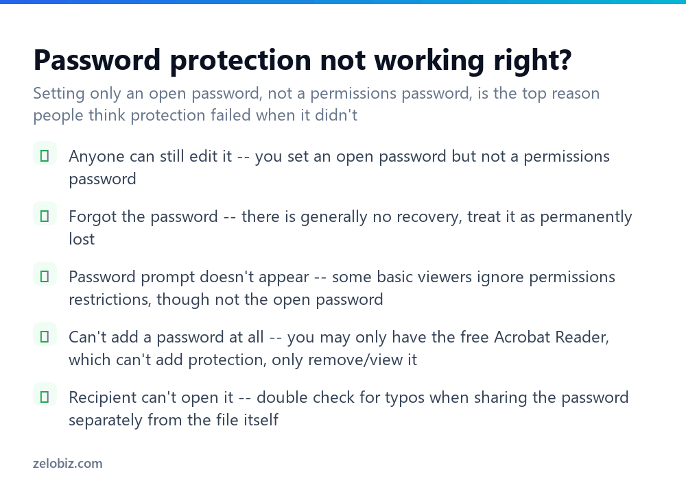 How to Password Protect a PDF (Open vs Permissions Password) 4 Checklist for fixing PDF password protection problems