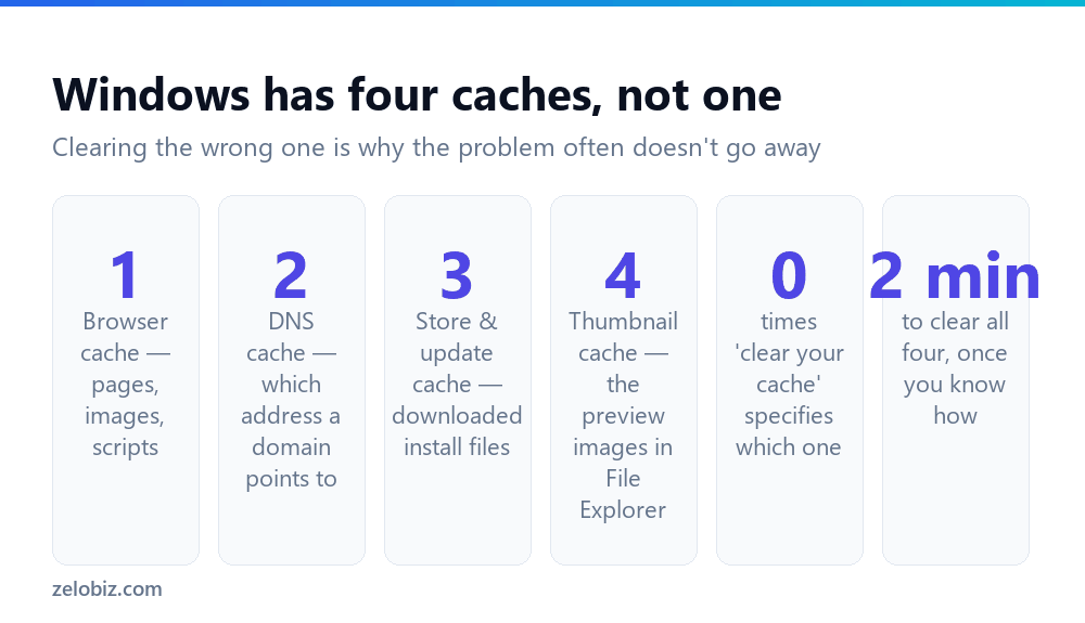 The four types of cache on Windows: browser, DNS, Store and thumbnail