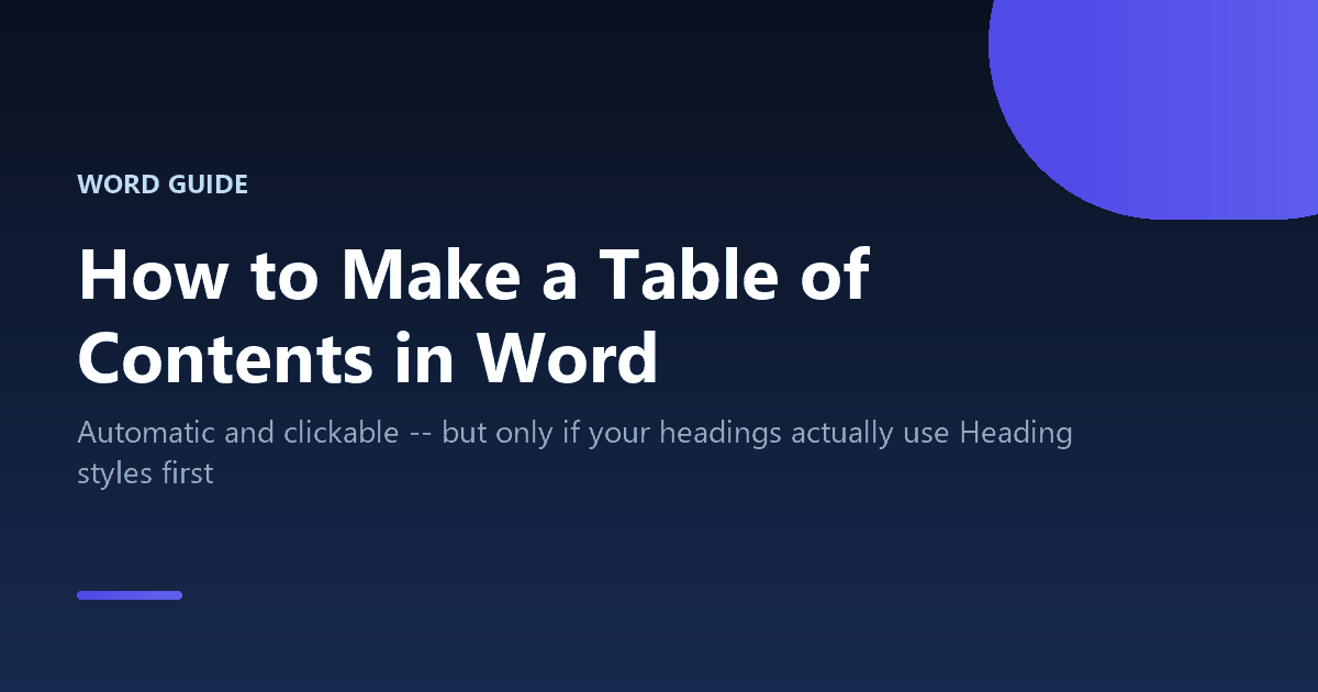 How to make an automatic, clickable table of contents in Word