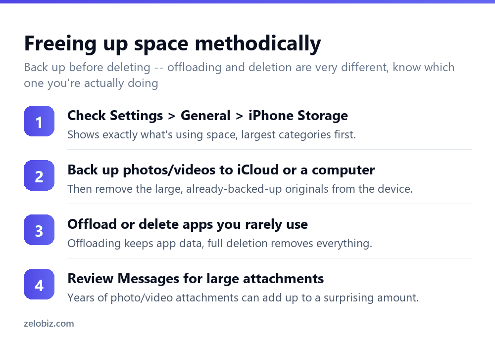How to Free Up Storage on iPhone (Check Before You Delete) 3 Steps to methodically free up storage space on an iPhone