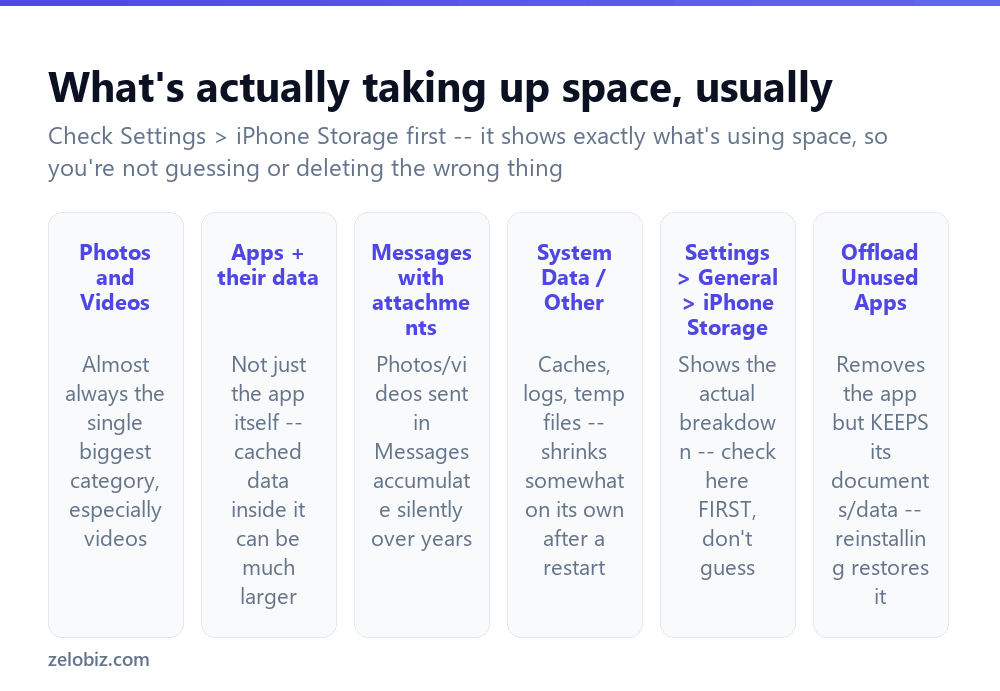 How to Free Up Storage on iPhone (Check Before You Delete) 2 What typically takes up the most storage space on an iPhone
