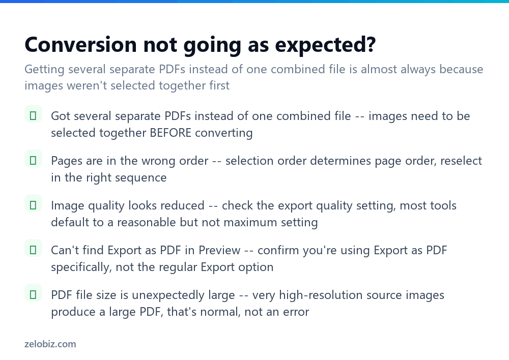 Checklist for fixing problems when converting JPG images to PDF