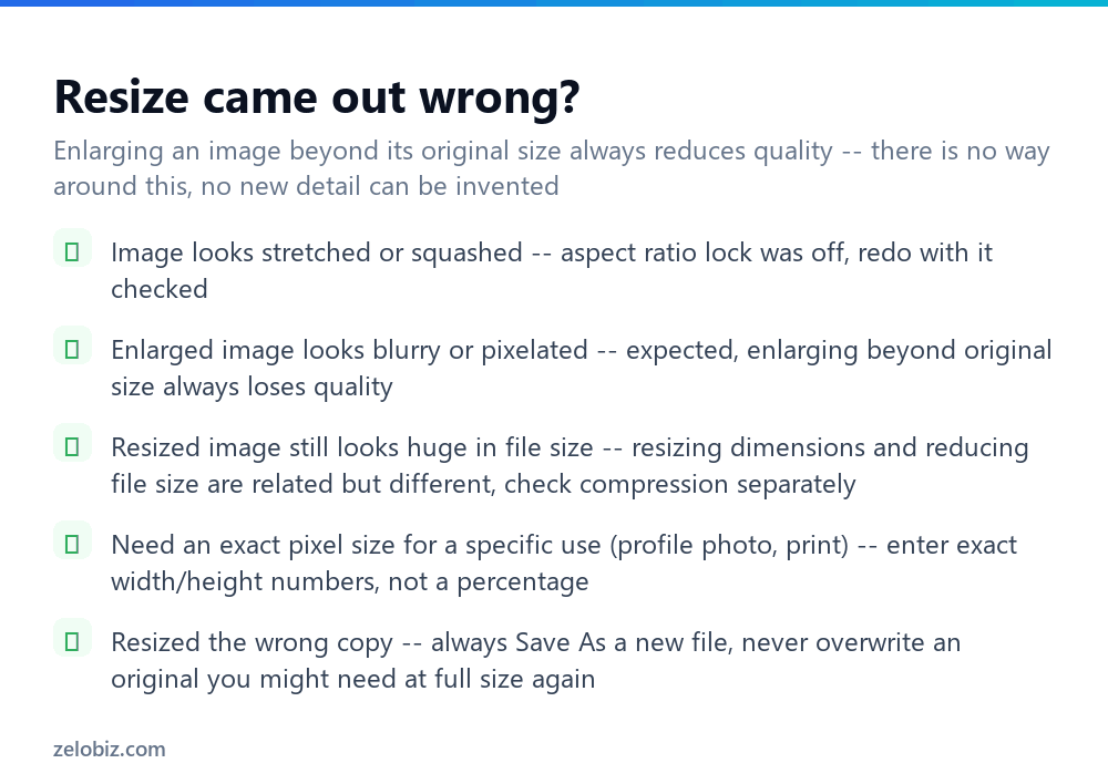 Checklist for fixing problems when resizing an image