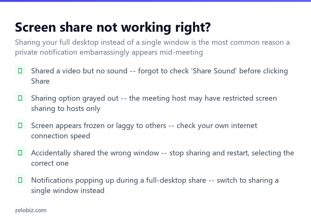 How to Share Screen on Zoom (And Choose the Right Option) 4 Troubleshooting checklist for Zoom screen sharing issues