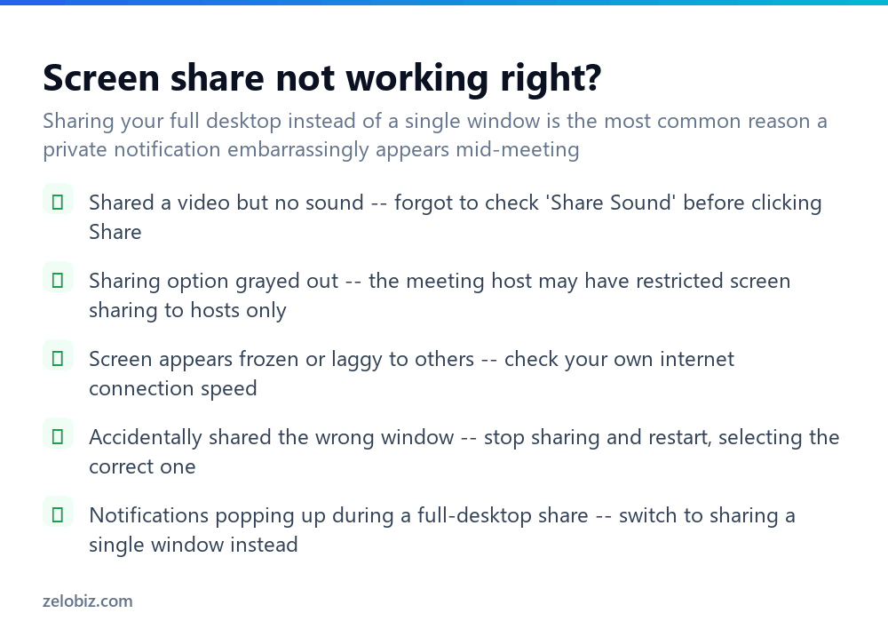 Troubleshooting checklist for Zoom screen sharing issues