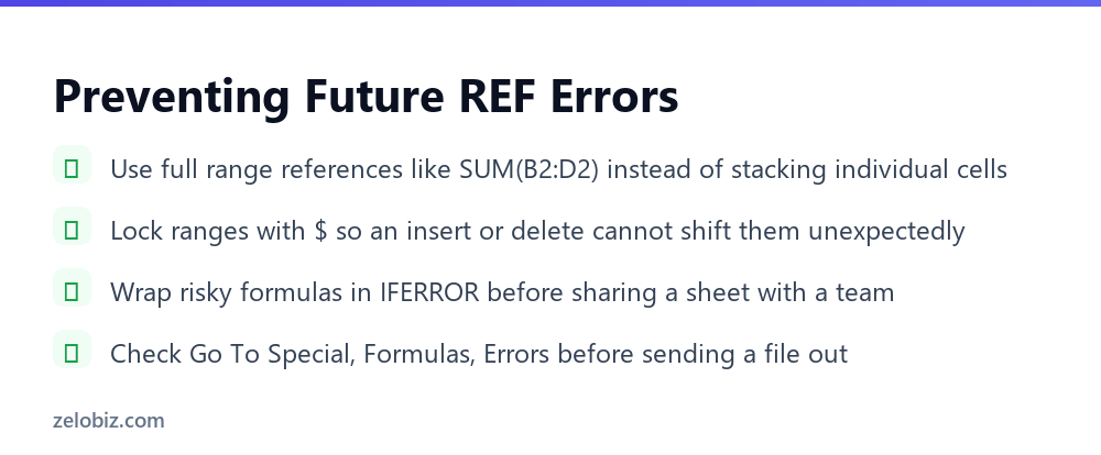 Checklist for preventing REF errors in Excel