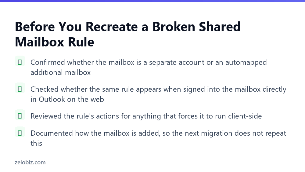 Outlook Rules: Why They Quietly Stop Working on a Shared Mailbox 5 Checklist for confirming an Outlook shared mailbox rule will survive the next migration