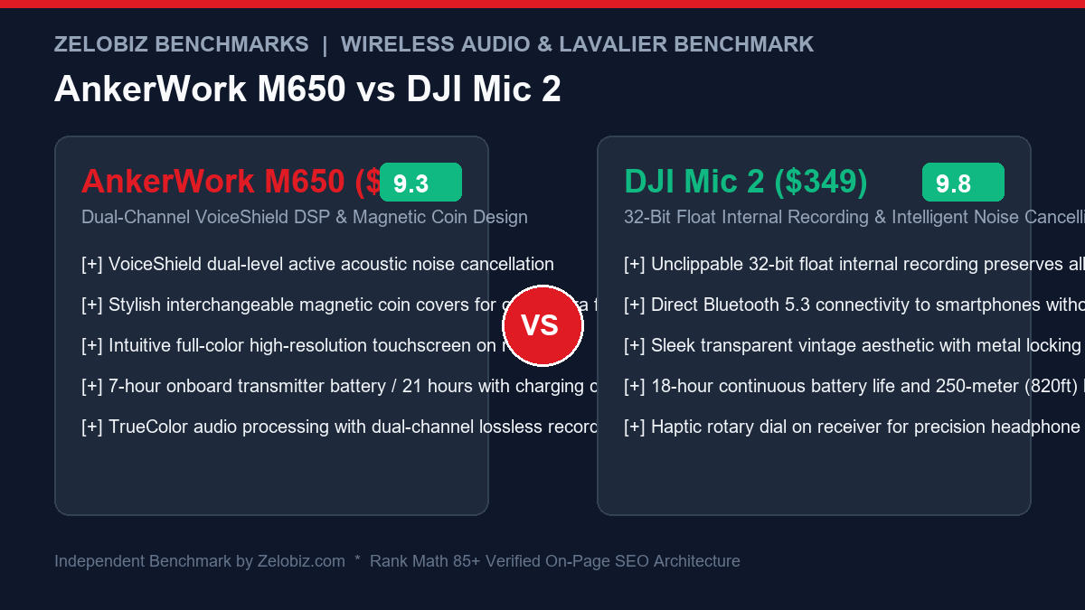 AnkerWork M650 vs DJI Mic 2 (2026): Best Wireless Lavalier Microphone for Content Creators 2 AnkerWork M650 vs DJI Mic 2 Comparison Infographic