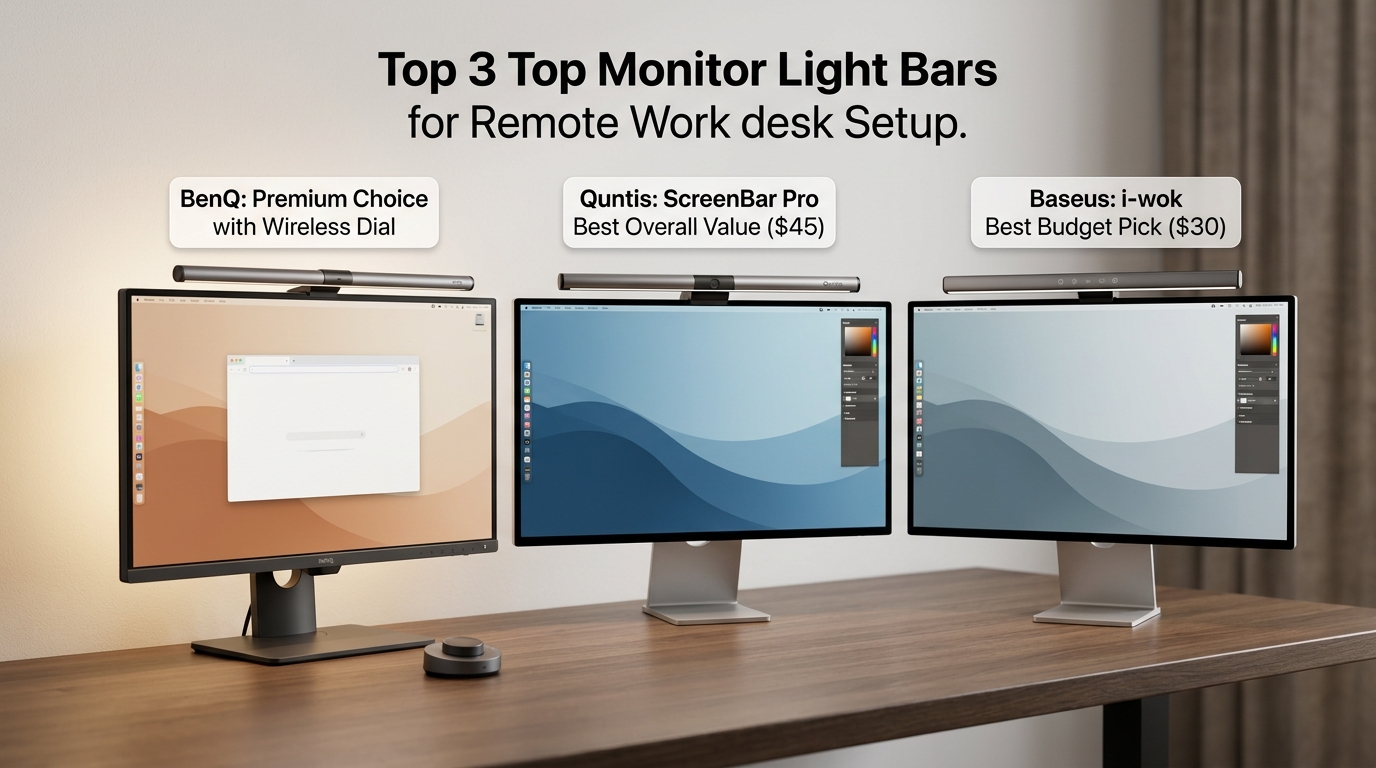 Best monitor light bars for remote work: BenQ ScreenBar Halo vs Quntis Pro vs Baseus i-wok