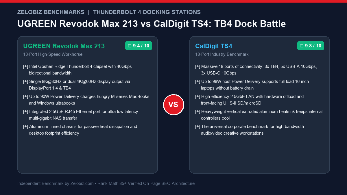 UGREEN Revodok Max 213 vs CalDigit TS4 (2026): The Best 13-Port vs 18-Port Thunderbolt 4 Battle 2 UGREEN Revodok Max 213 vs CalDigit TS4 Thunderbolt 4 Dock 2026 Review